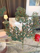 Ramo Felce Platino Turchese Glitter 90 cm