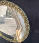 Specchio di Lusso 70 cm Bianco e Oro con Corona di Cristalli Oro (Made in Italy)