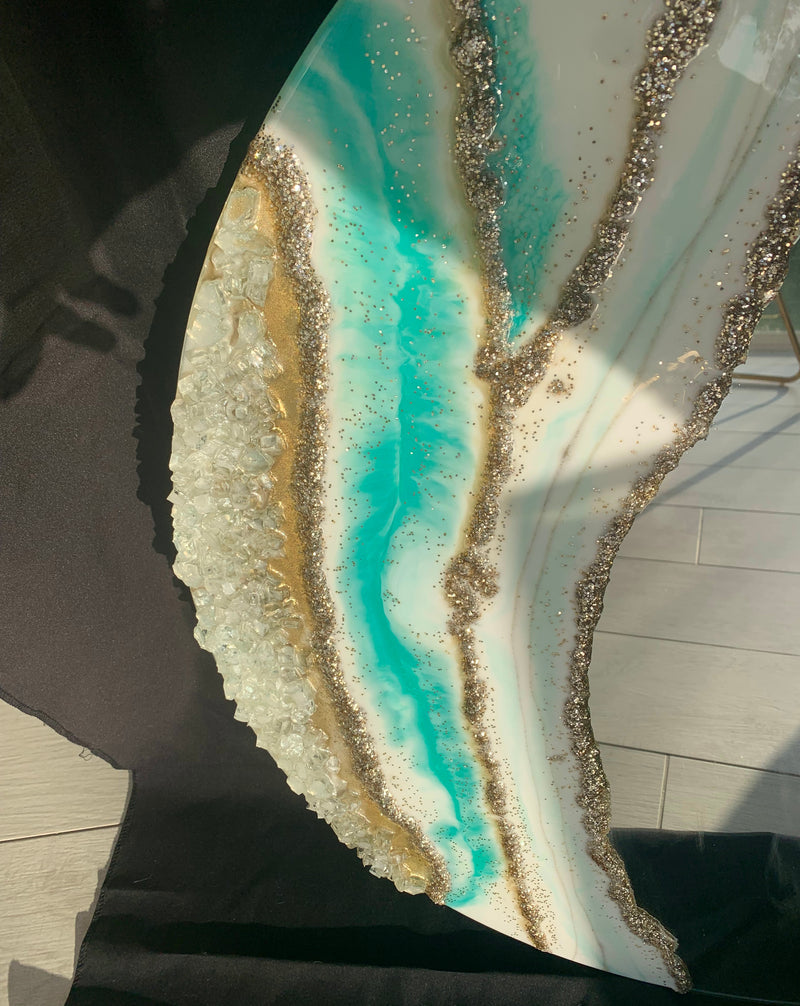 Specchio di Lusso 70 cm con Bianco, Oro, Cristalli, Brillanti e Tiffany (Made in Italy)
