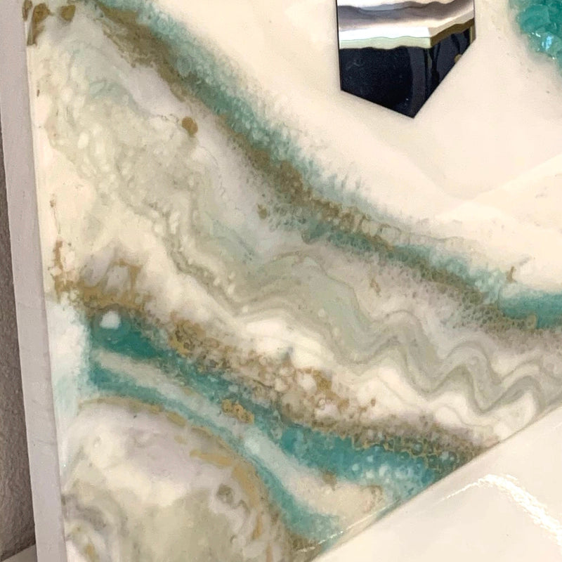 Specchio di Lusso 90x45 con marmorizzazione lucida tiffany, oro, e pietre brillanti (Made in Italy)
