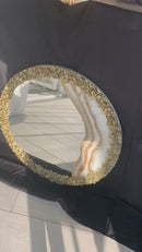 Specchio di Lusso 70 cm Bianco e Oro con Corona di Cristalli Oro (Made in Italy)