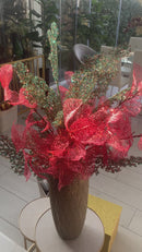 Ramo Felce Platino Turchese Glitter 90 cm