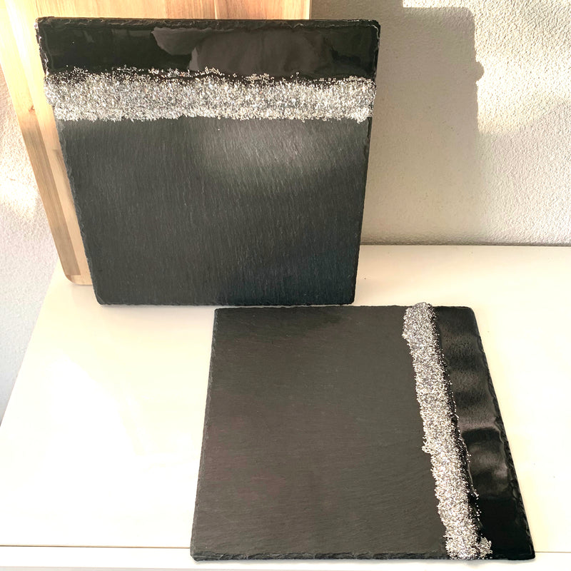 Coppia di Vassoi in Ardesia Naturale 30 cm (Made in Italy)