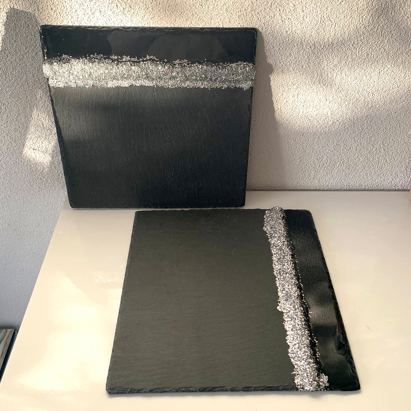 Coppia di Vassoi in Ardesia Naturale 30 cm (Made in Italy)