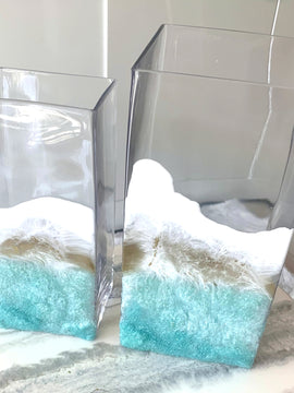 Coppia di Vasi Mare Tiffany in Cristallo decorato a mano (Made in Italy)