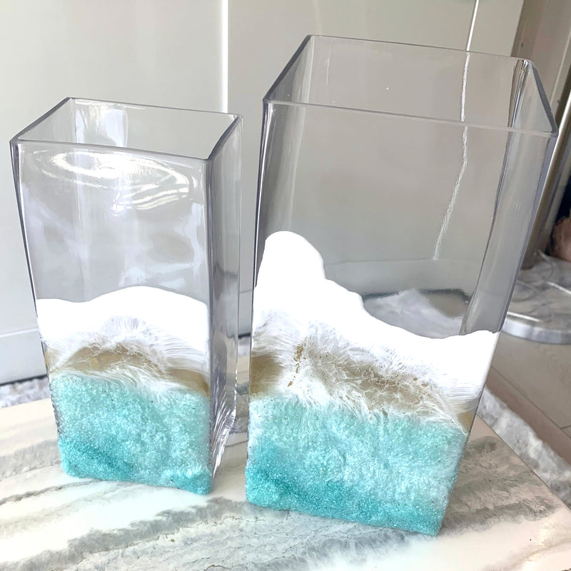 Coppia di Vasi Mare Tiffany in Cristallo decorato a mano (Made in Italy)