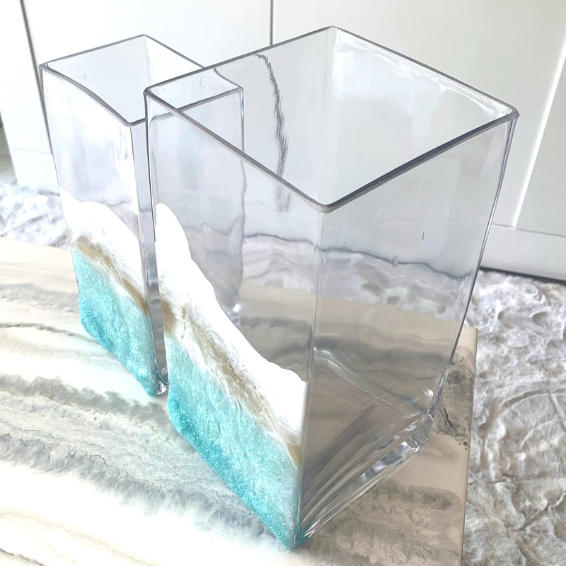 Coppia di Vasi Mare Tiffany in Cristallo decorato a mano (Made in Italy)