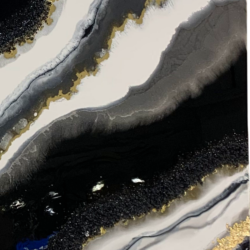 Quadro di Lusso 135cm con Cristalli Neri,  Oro e Foglia Oro (Made in Italy)