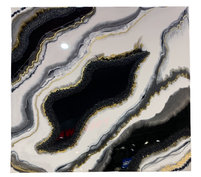 Quadro di Lusso 135cm con Cristalli Neri,  Oro e Foglia Oro (Made in Italy)