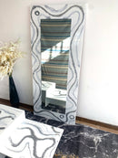 Specchio di Lusso 160x70 Bianco Lucido, Argento e Brillanti Argento (Made in Italy)