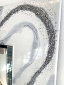 Specchio di Lusso 160x70 Bianco Lucido, Argento e Brillanti Argento (Made in Italy)