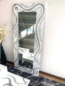 Specchio di Lusso 160x70 Bianco Lucido, Argento e Brillanti Argento (Made in Italy)