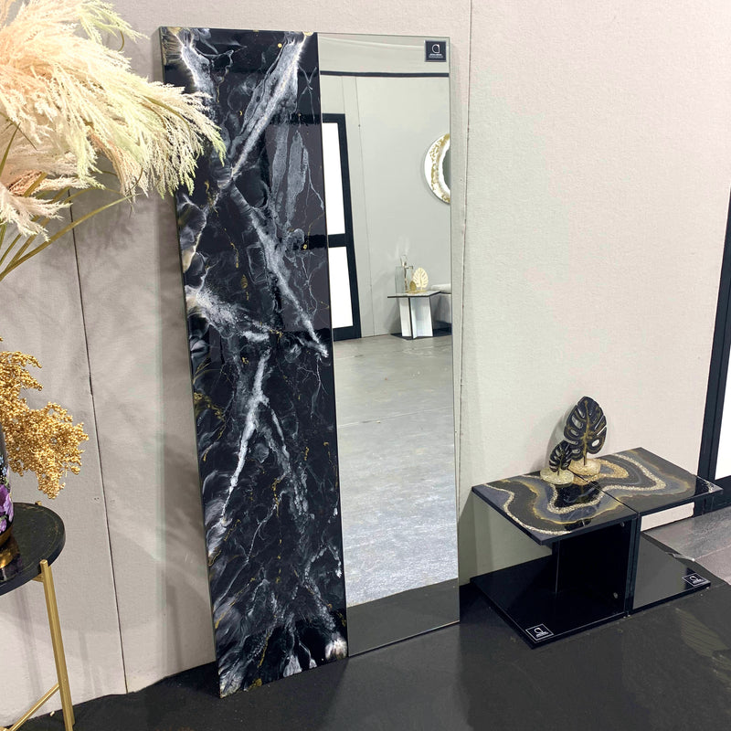 Specchio di Lusso 160x70 con marmorizzazione lucida Nero, Oro e Bianco (Made in Italy)