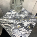 Tavolino 40x40 MOON Nero Lucido, Bianco e Oro (Made in Italy)