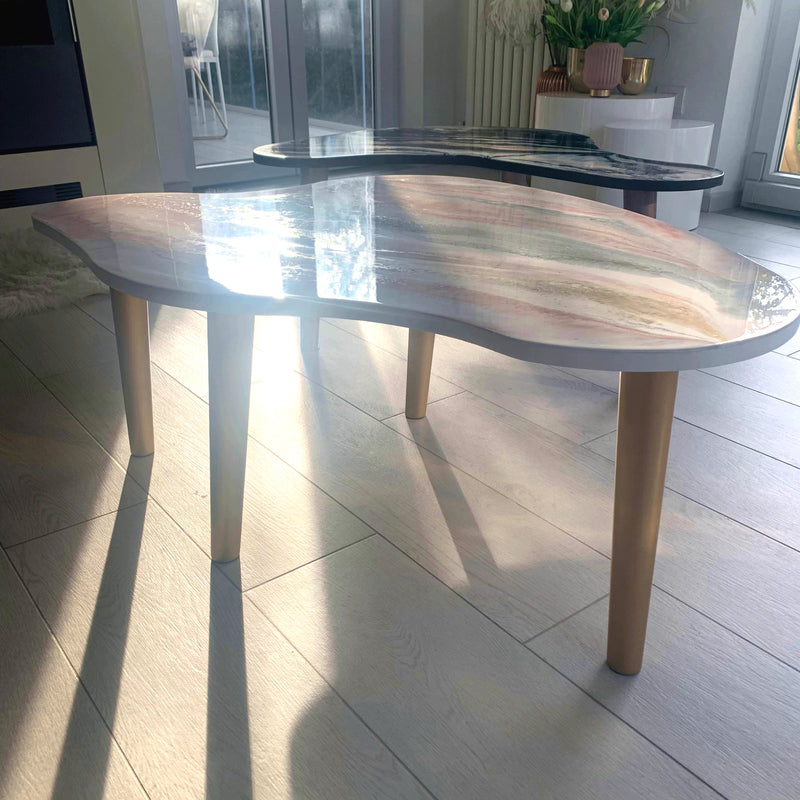 Tavolino GINEVRA 104cm Bianco, Rosegold e Oro (Made in Italy)