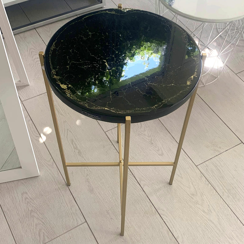 Tavolino Marmorizzato Nero Lucido e Oro (Made in Italy)