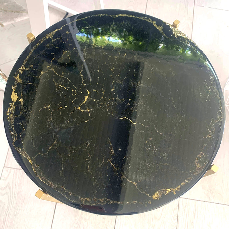 Tavolino Marmorizzato Nero Lucido e Oro (Made in Italy)