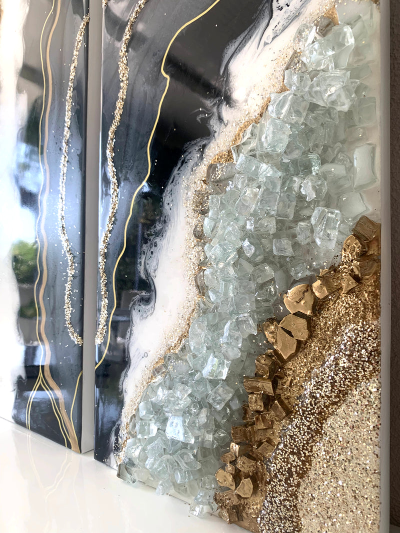 Tris di Quadri di Lusso con Cristalli e Brillanti 90 cm  (Made in Italy)