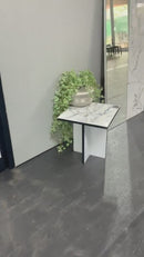 Tavolino 40x40 Marmorizzato Nero Lucido e Oro (Made in Italy)