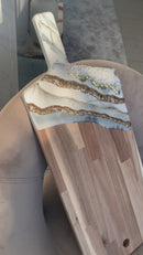 Tagliere Acacia 72 cm Bianco, Oro, Brillanti e Cristalli (Made in Italy)