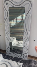 Specchio di Lusso 160x70 Bianco Lucido, Argento e Brillanti Argento (Made in Italy)