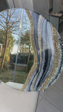 Specchio di Lusso 70 cm con Bianco, Oro, Cristalli, Brillanti e Ardesia (Made in Italy)