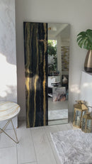 Specchio di Lusso 160x70 con marmorizzazione lucida Nero, Oro e Brillanti Oro (Made in Italy)