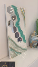 Specchio di Lusso 90x45 con marmorizzazione lucida tiffany, oro, e pietre brillanti (Made in Italy)