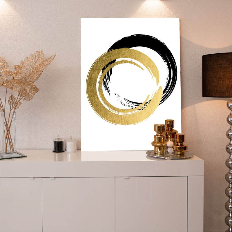 Quadro Eclissi Dorata - Bianco Cerchi Nero e Oro 100x75