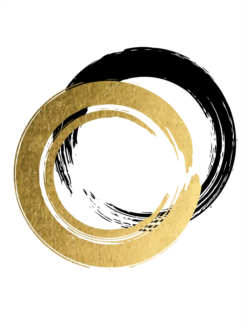 Quadro Eclissi Dorata - Bianco Cerchi Nero e Oro 100x75