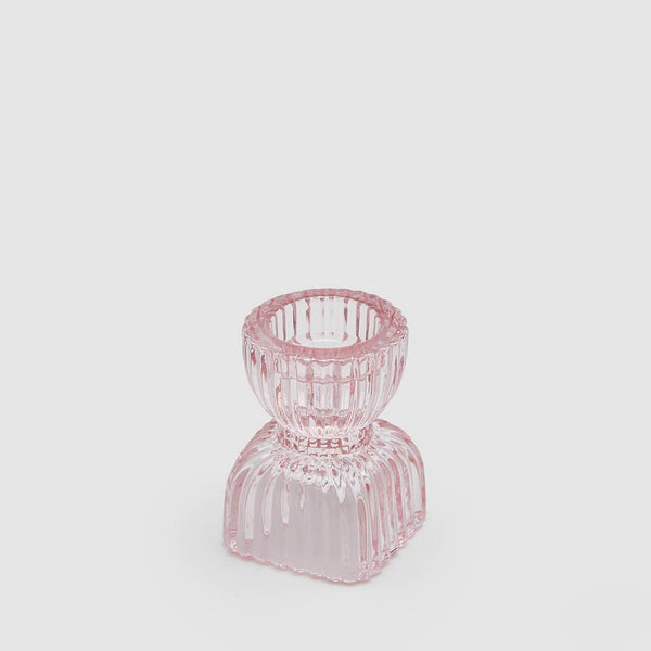 Porta Candela 2 lati vetro rosa