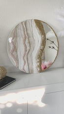 Specchio di Lusso 70 cm con Marmorizzazione lucida Bianco, Tortora, Oro, Brillanti e Pietre Oro (Made in Italy)