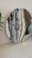 Specchio di Lusso 58cm con Marmorizzazione lucida Bianco, Nero, Oro, Brillanti e Pietre (Made in Italy)