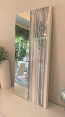 Specchio di Lusso 90x45 con marmorizzazione lucida bianco, argento, pietre e brillanti (Made in Italy)