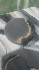 Vassoio Ardesia Naturale 30 cm con Cristalli neri e Brillanti Oro (Made in Italy)