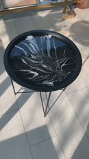 Tavolino 50cm Marmorizzato Lucido Nero e Bianco (Made in Italy)