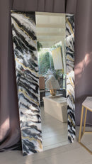 Specchio di Lusso 160x70 con marmorizzazione lucida bianco, nero, argento e oro (Made in Italy)