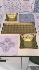 Tris Cristalli Nero e Foglia Oro decorati a Mano