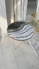 Tavolino 55cm Marmorizzato Lucido Bianco, Nero e Oro (Made in Italy)