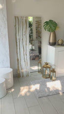 Specchio di Lusso 160x70 con marmorizzazione lucida bianco, oro e brillanti oro (Made in Italy)