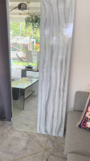 Specchio di Lusso 160x70 con marmorizzazione lucida bianco, argento e brillanti argento (Made in Italy)