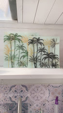 Coppia di Vassoi Quadrati Palme Cristallo Bianco, Oro e Nero