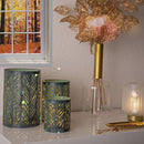 Tris Paralumi metallo verniciato verde con foglie intagliate