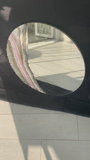 Specchio di Lusso 70 cm con Bianco, Oro, Cristalli, Brillanti e Rosa (Made in Italy)