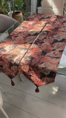 Coppia di Runner Foglie nero, Amaranto Lucido e Ambra - 180 cm