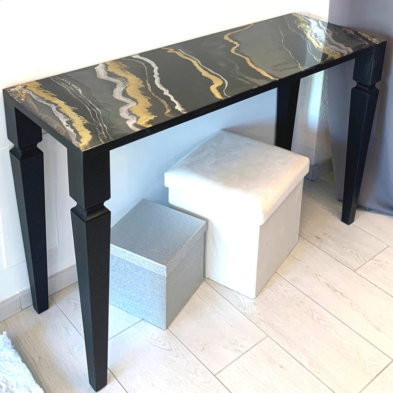 Consolle Lusso Marmoreo 126 cm Nero, Ardesia e Oro (Made in Italy)