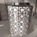 Vaso Atene Porcellana Bianco e Argento Specchiato