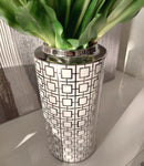 Vaso Atene Porcellana Bianco e Argento Specchiato