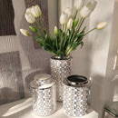 Vaso Atene Porcellana Bianco e Argento Specchiato