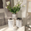 Vaso Atene Porcellana Bianco e Argento Specchiato